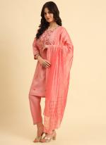 Cotton Pink Daily Wear Thread Work Readymade Kurti Set